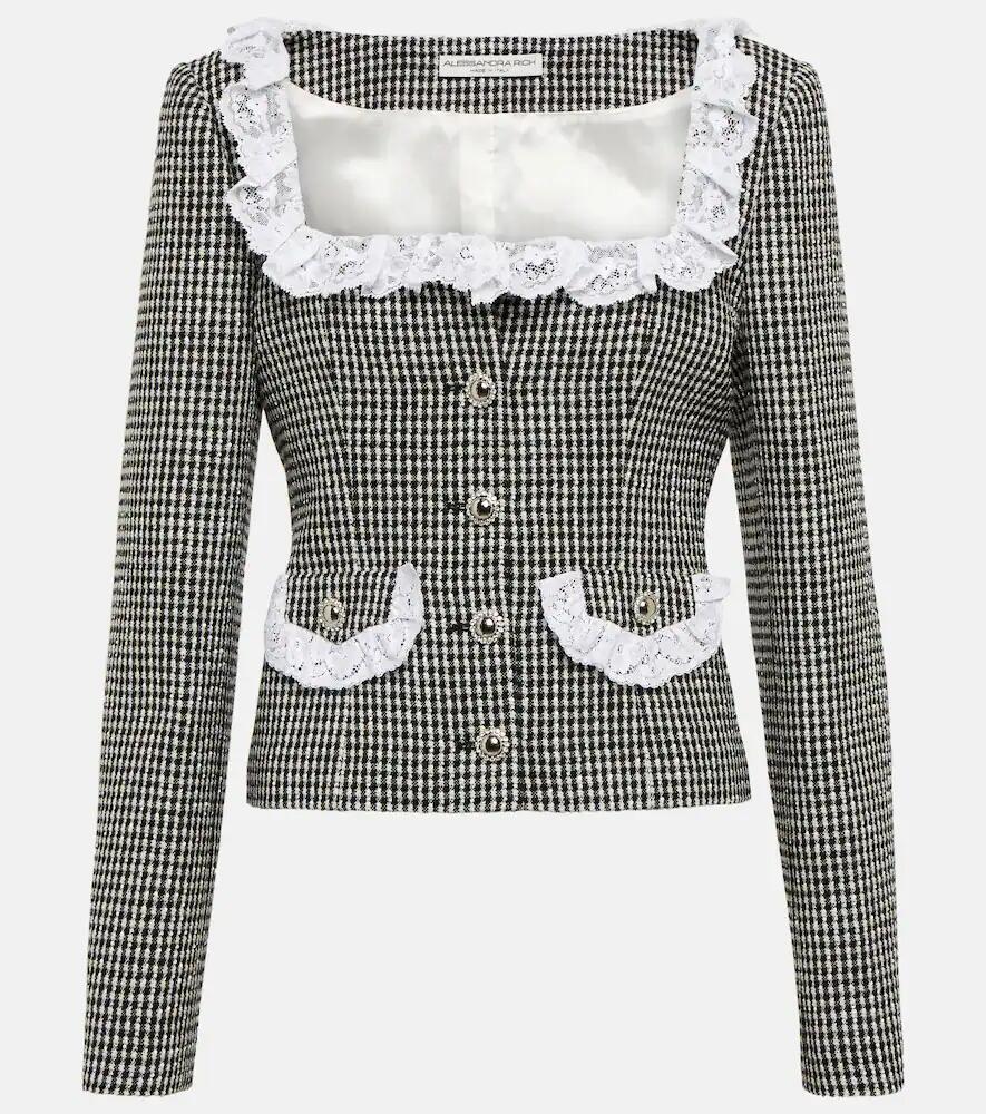 Alessandra Rich Lace-trimmed checked tweed jacket Cover