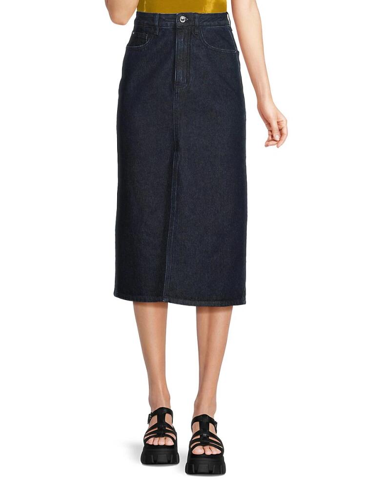 WeWoreWhat Women's Denim Shift Midi Skirt - Raw Wash Cover