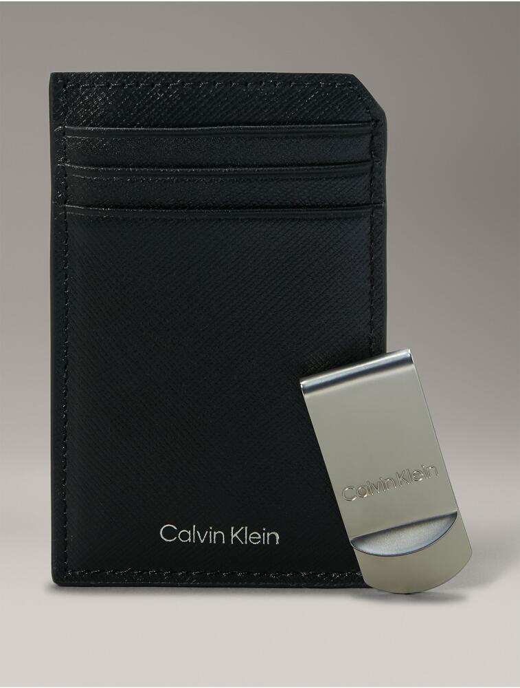 Calvin Klein Men's Refined Saffiano Card Case + Money Clip - Black Cover