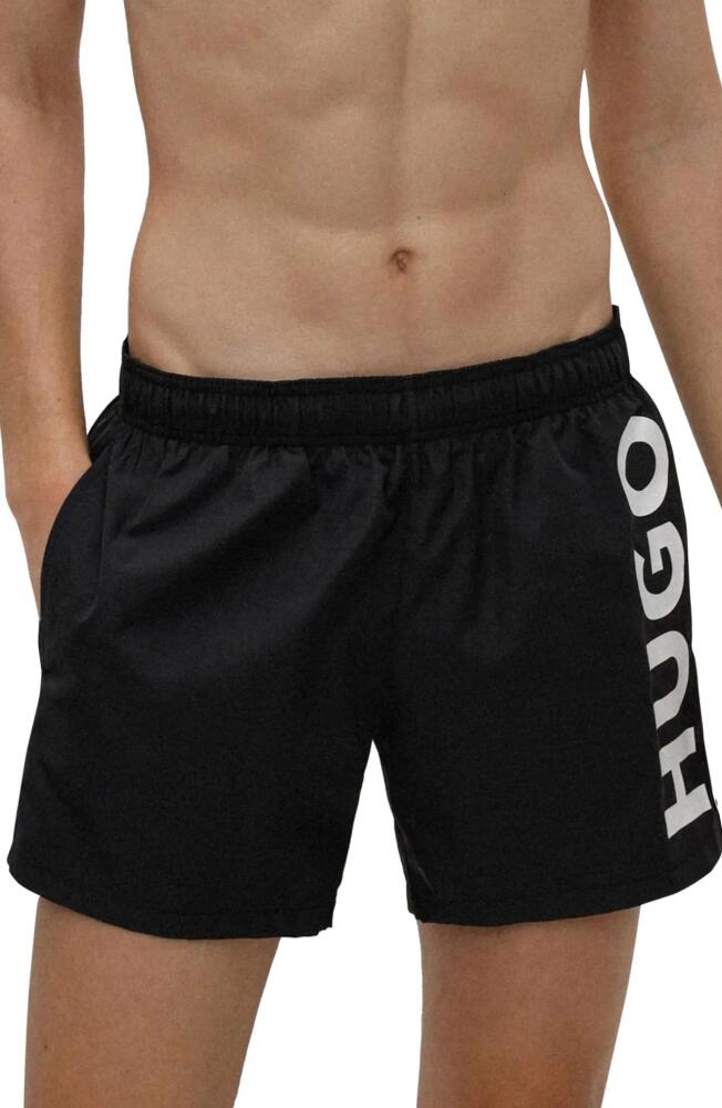 BOSS Abas Recycled Polyester Logo Swim Trunks in Black Cover