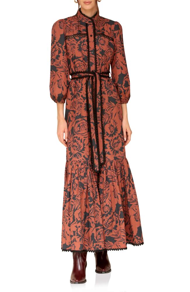 Avec Les Filles Floral Print Long Sleeve Cotton Poplin Dress in 2-Tone Floral Cover