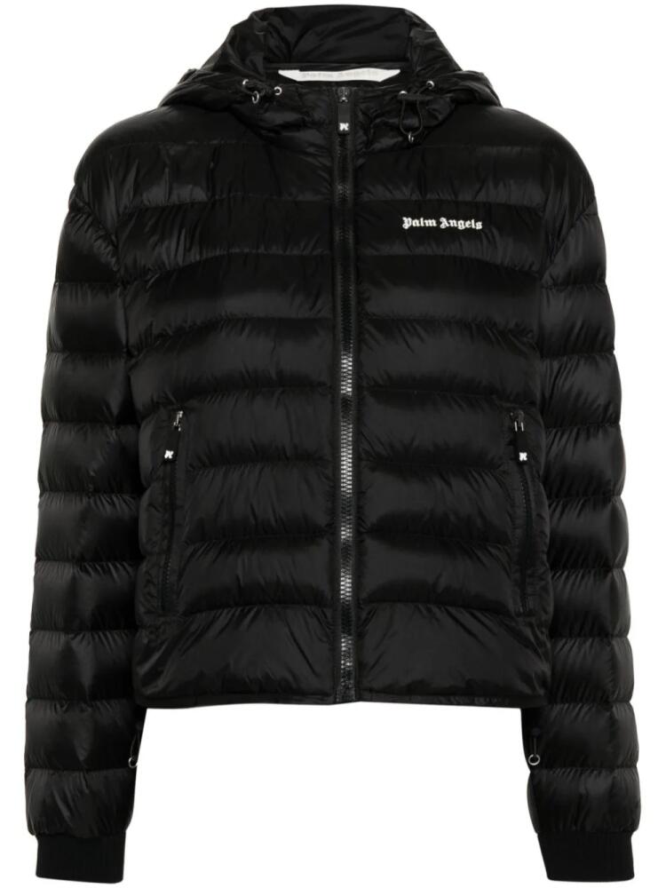 Palm Angels logo-print hooded down jacket - Black Cover