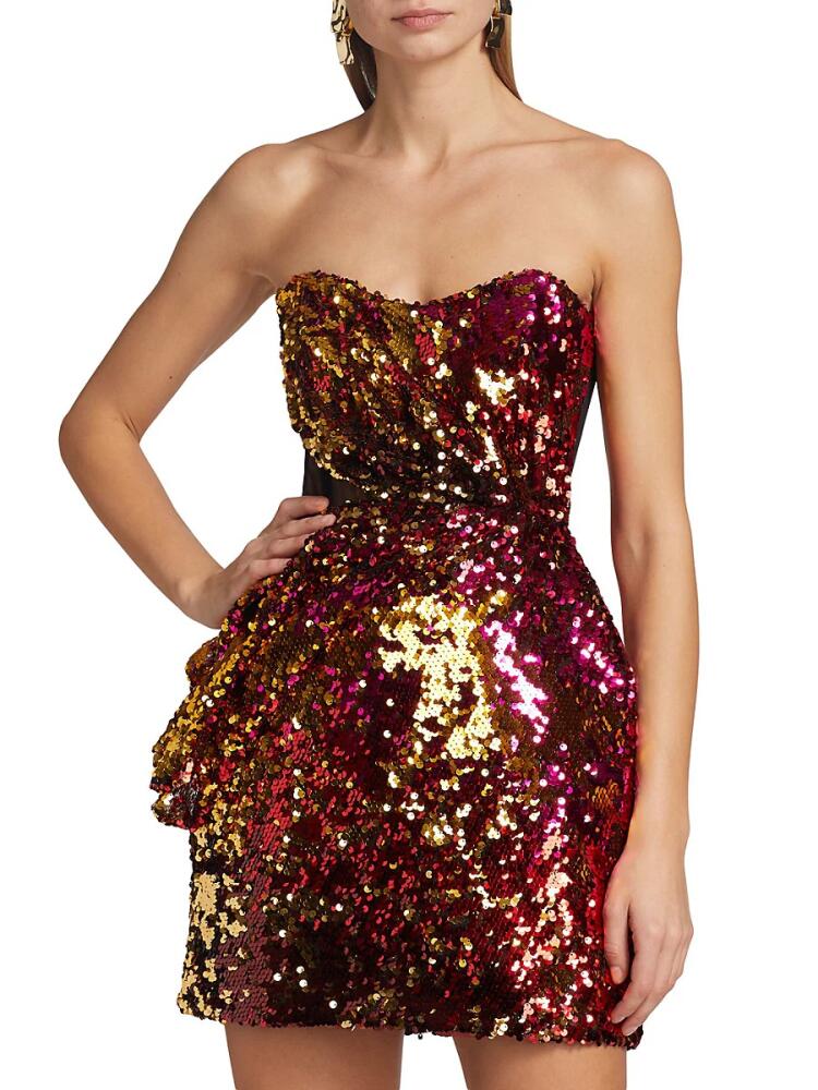 Halpern Women's Strapless Sequin Bustier Mini Dress - Red Multicolor Cover