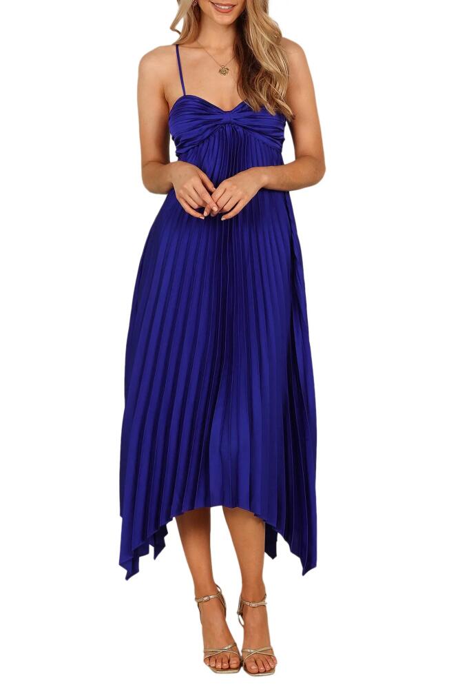 Petal & Pup Vikki Pleated Sleeveless Satin Maxi Dress in Royal Blue Cover