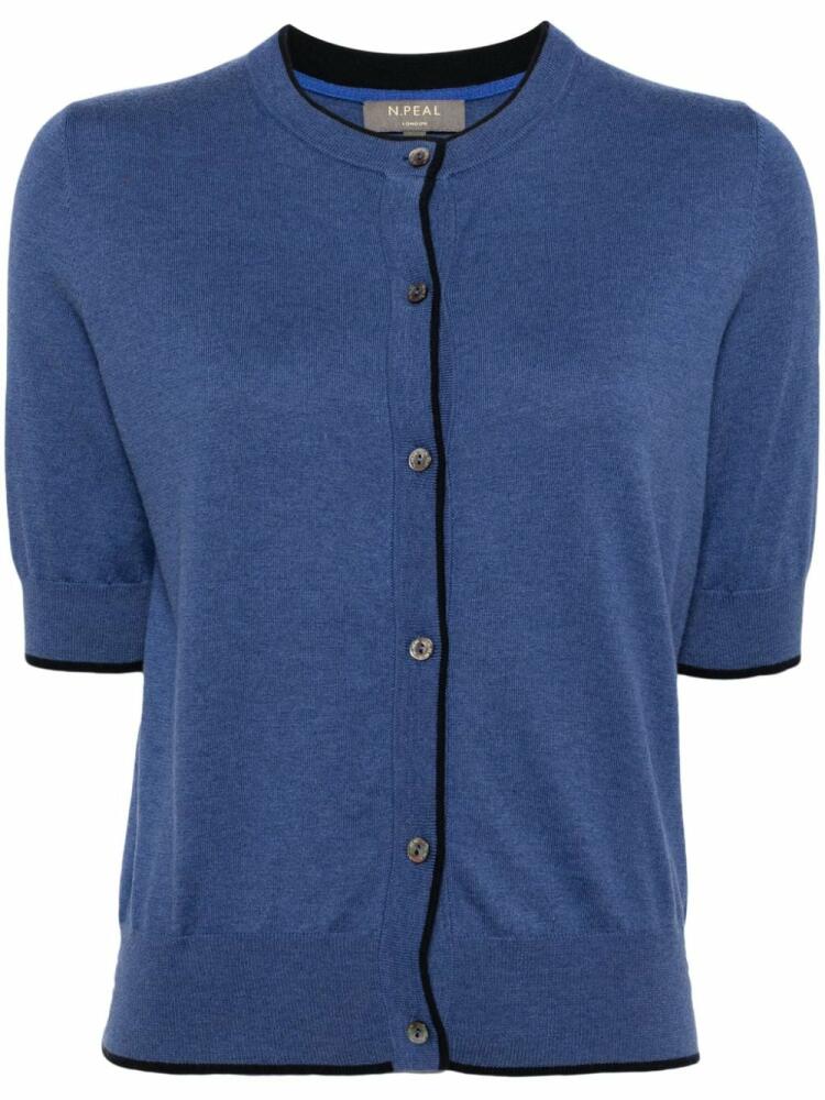 N.Peal contrast-trim button-up cardigan - Blue Cover