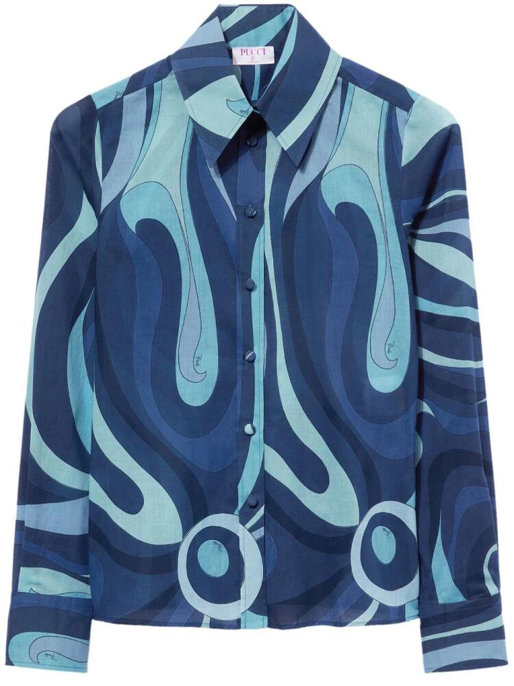 PUCCI wave-print cotton shirt - Blue Cover