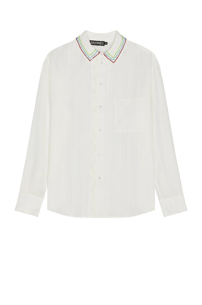 SIEDRES Beaded Collar Shirt in White Cover