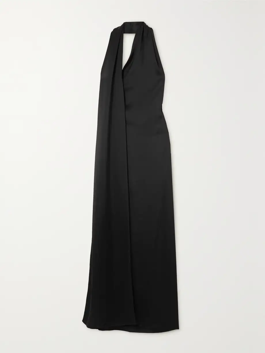 Loewe - Scarf Asymmetric Satin Halterneck Gown - Black Cover