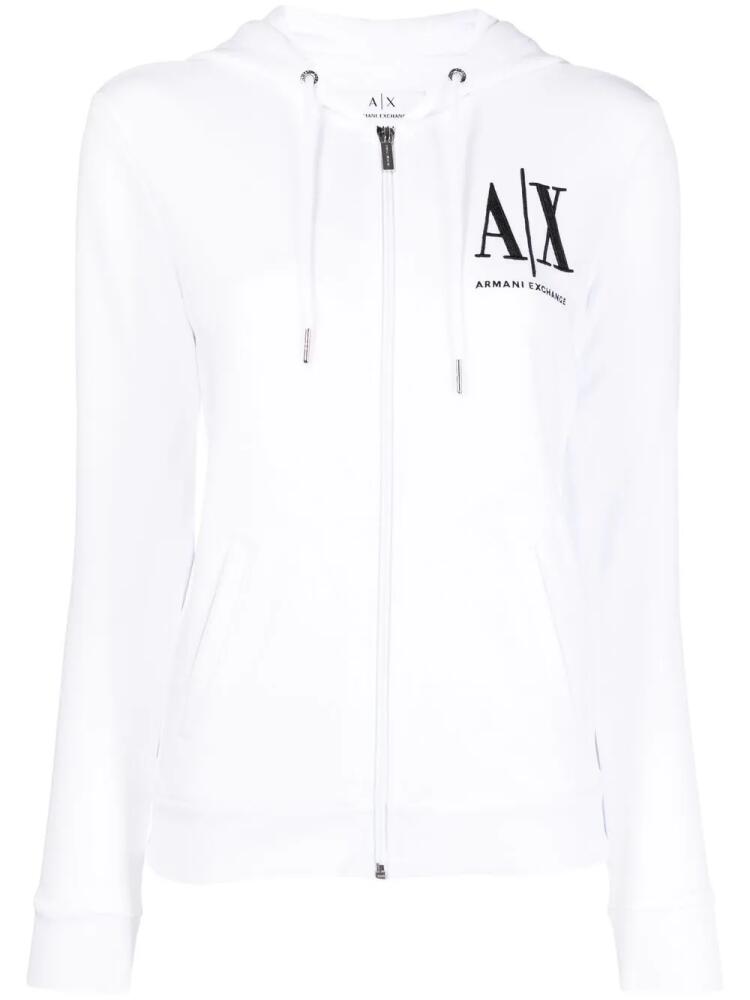 Armani Exchange logo-print zipped hoodie - White Cover