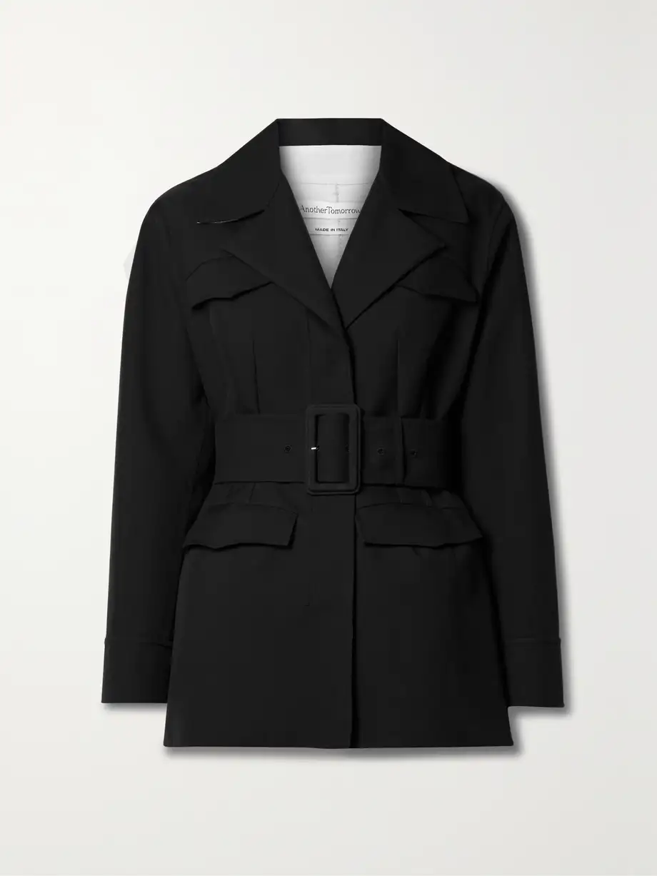 Another Tomorrow - + Net Sustain Belted Organic Cotton Blazer - Black Cover