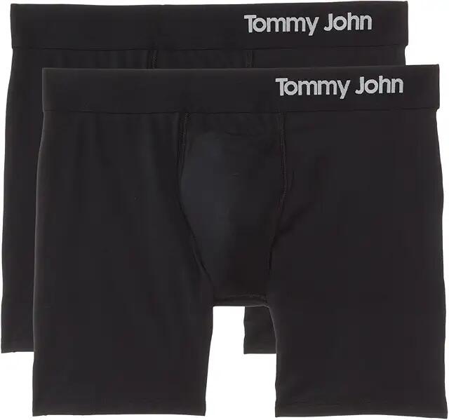 Tommy John Cool Cotton 6 Boxer Brief 2-Pack (Black Double) Men's Underwear Cover