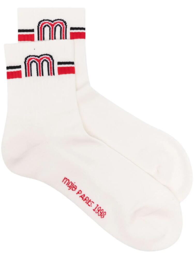 Maje logo-intarsia striped-edge socks - White Cover