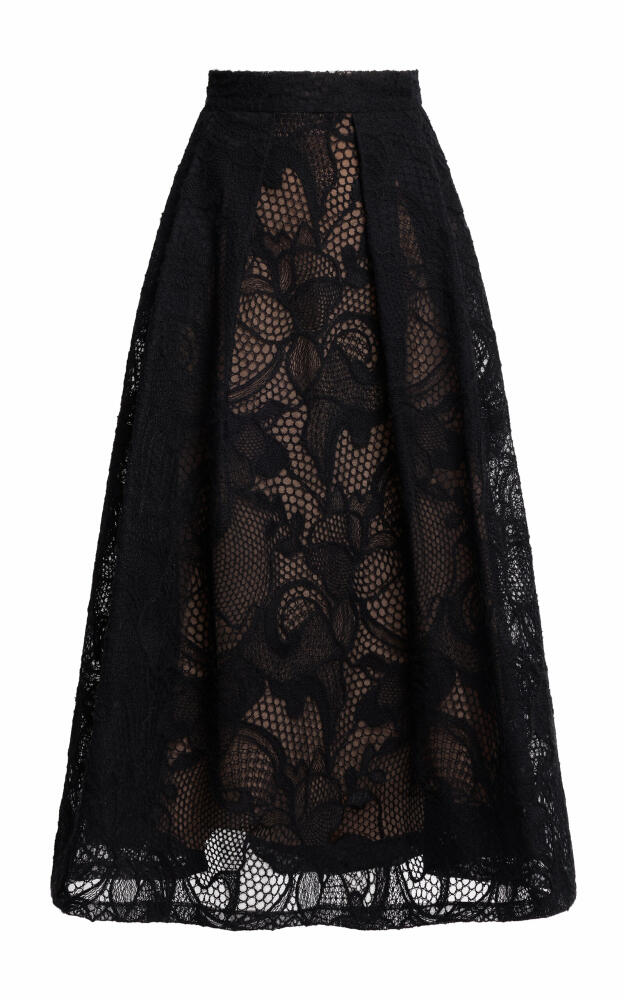 Elie Saab - Tulle Lace Embroidered A-Line Midi Skirt - Black Cover