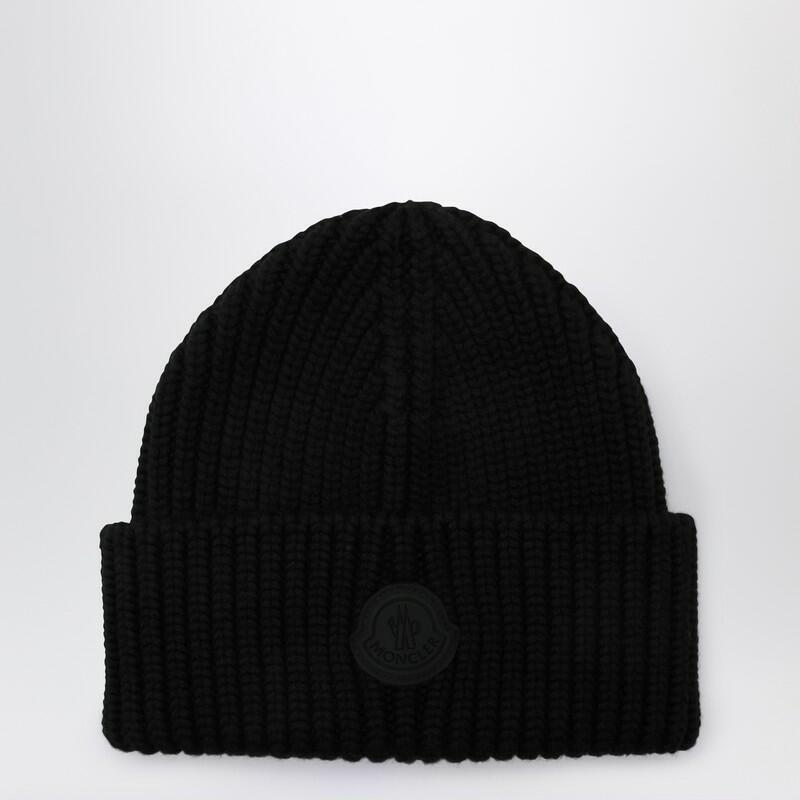 Moncler Black wool beanie with logo Cover