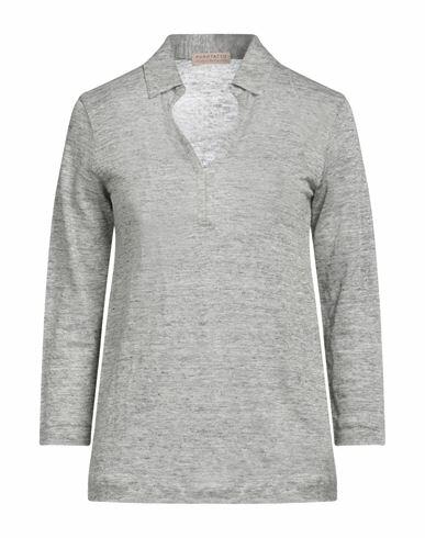 Purotatto Woman Polo shirt Light grey Linen Cover