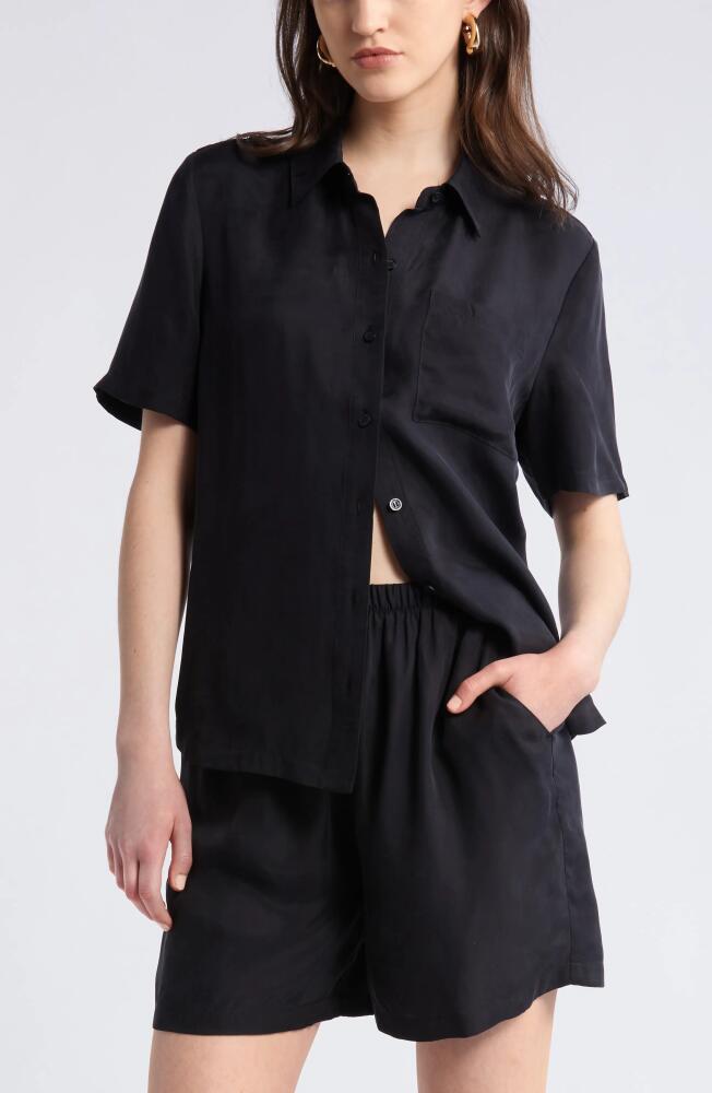 Nordstrom One Pocket Short Sleeve Button-Up Shirt in Black Cover