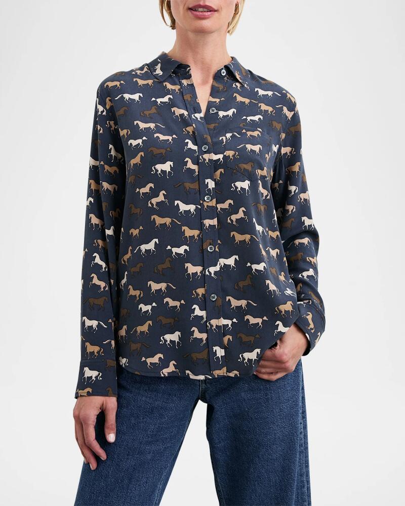 Rails Kate Horses Button-Front Silk Shirt Cover