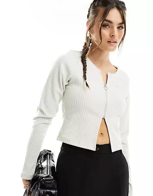 Nike Chill Knit ribbed cardigan in cream-Neutral Cover