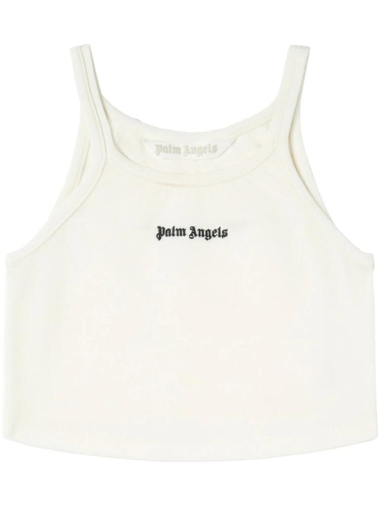 Palm Angels logo-print cotton tank top - White Cover