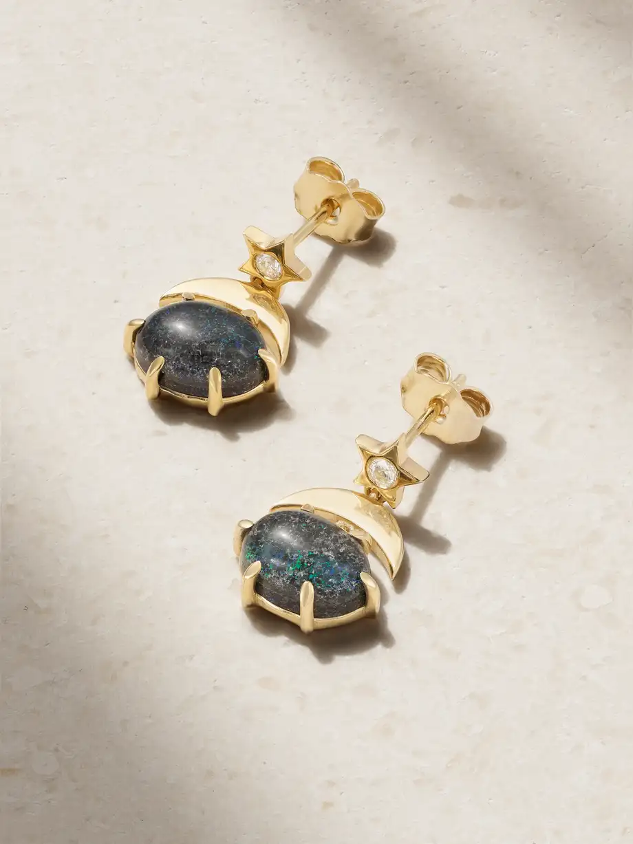 Andrea Fohrman - Mini Cosmo 14-karat Gold, Opal And Diamond Earrings - Blue Cover