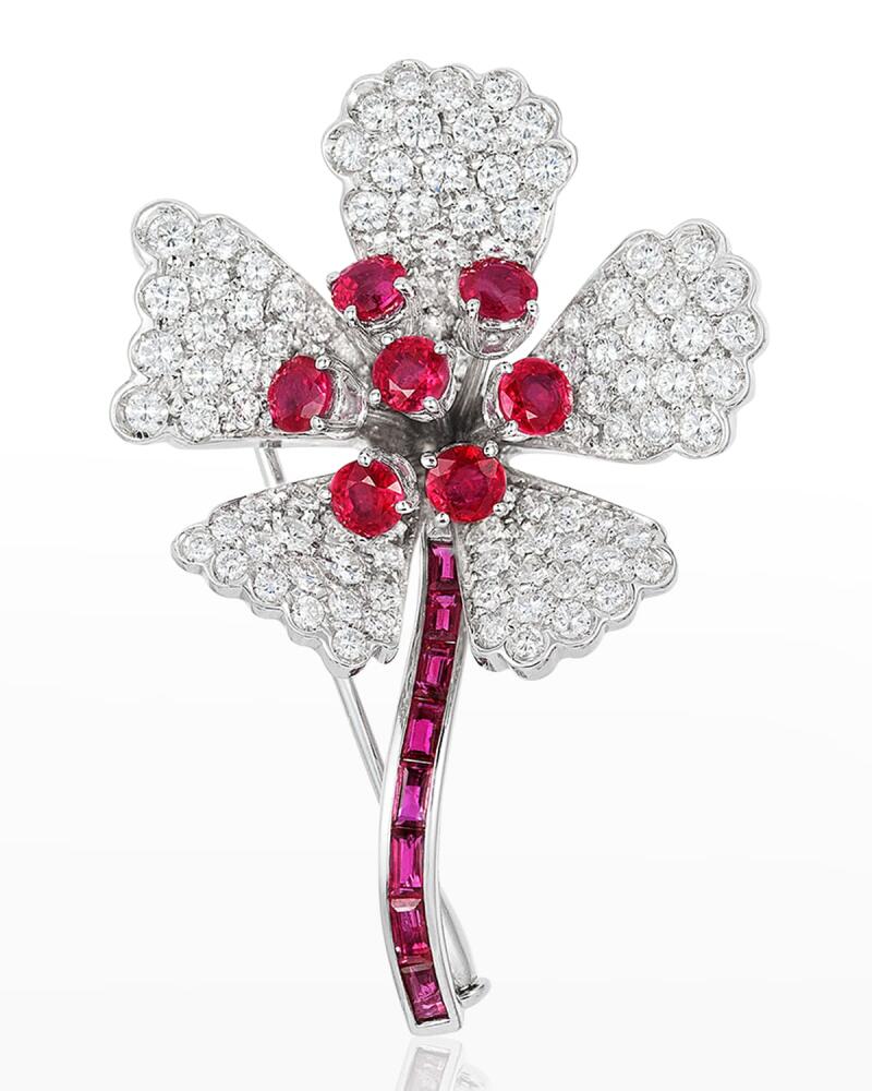 Andreoli White Gold Ruby and Diamond Flower Brooch Cover