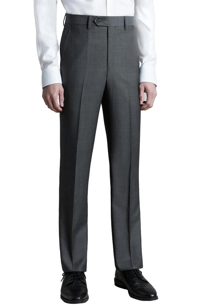 Santorelli Flat Front Wool Herringbone Dress Pants in Grey Cover