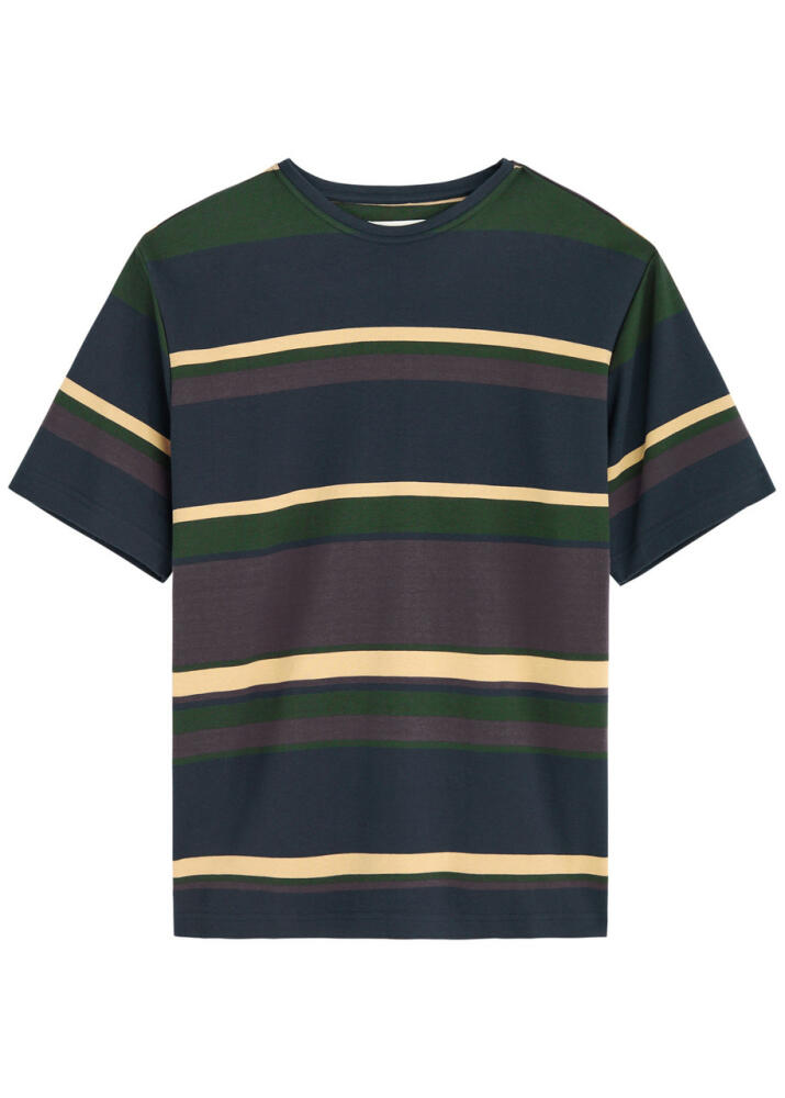 Oliver Spencer Striped-print Cotton T-shirt - Purple Cover