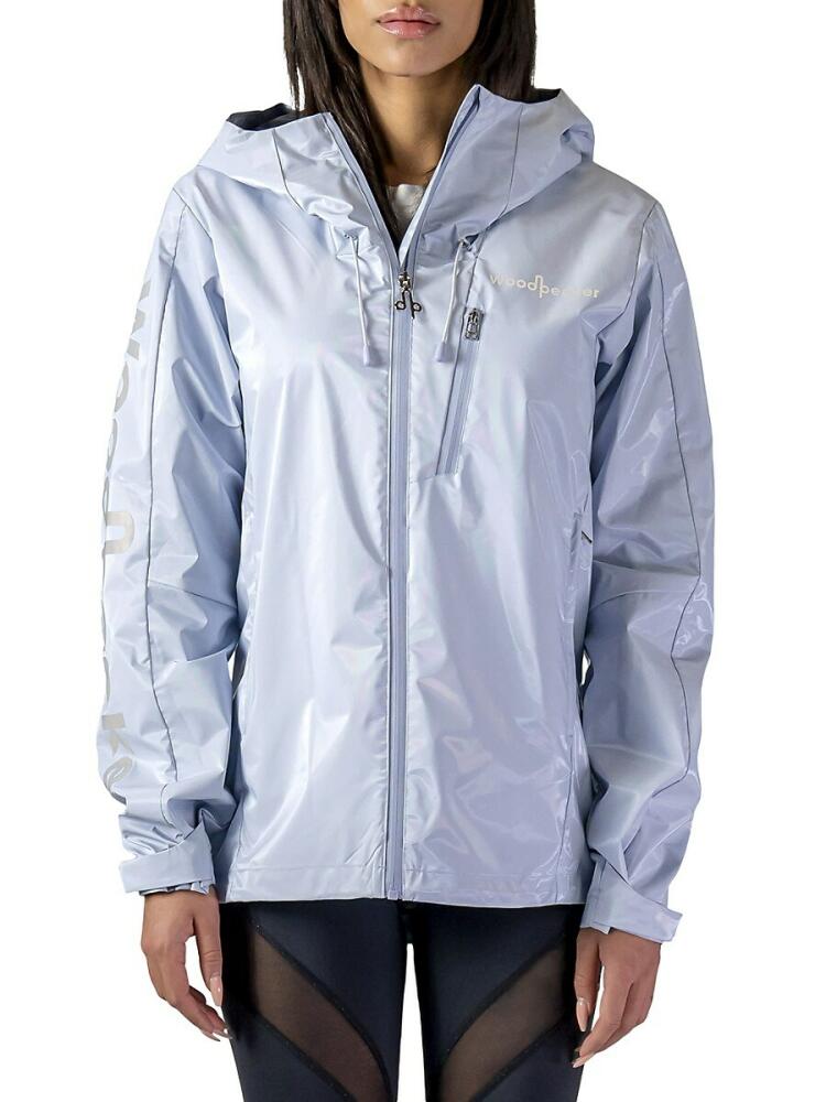 Woodpecker Women's Logo Iridescent Rain Jacket - Pastel Blue Cover