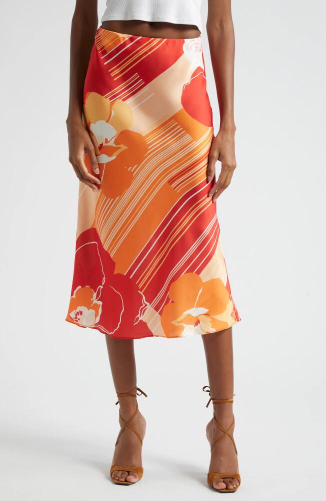 Ramy Brook Rosetta Floral Stripe Midi Slip Skirt in Flame Amore Cover