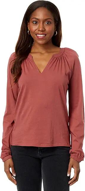 bobi Los Angeles Split-Neck Long Sleeve Shirred Tee (Rustic) Women's Clothing Cover