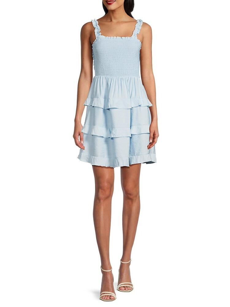 Lea & Viola Women's Smock Tiered Mini Dress - Light Blue Cover