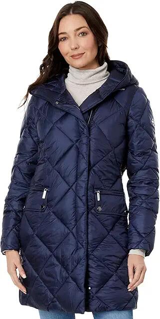 MICHAEL Michael Kors Hooded Long Quilt Puffer M426079C68 (Midnight Blue) Women's Clothing Cover