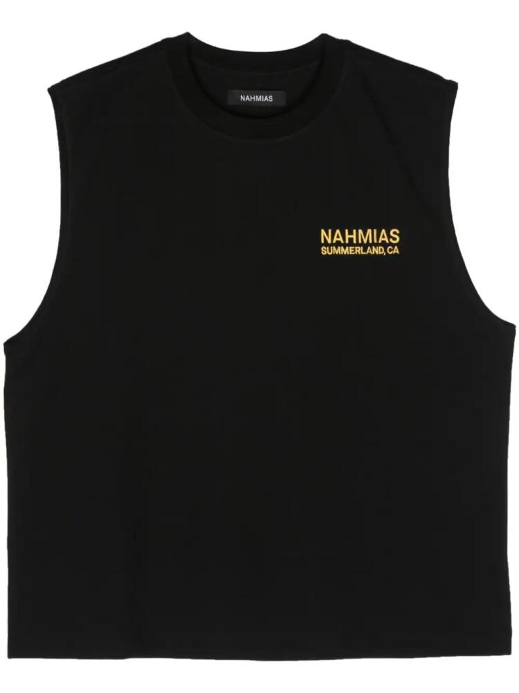 Nahmias logo-embroidered cotton tank top - Black Cover