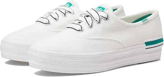 Keds The Platform Lace Up (White/Green Pique Stripe) Women's Shoes Cover