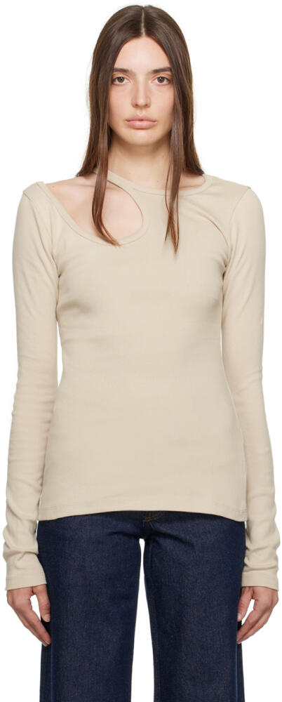 LOW CLASSIC Beige Cutout Long Sleeve T-Shirt Cover