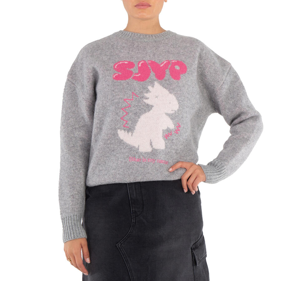 Sjyp Ladies Grey Jacquard Dino Knit Pullover Cover