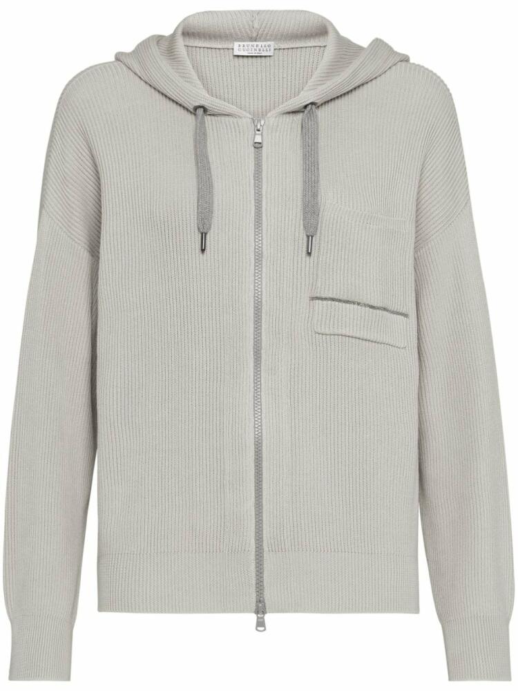 Brunello Cucinelli ribbed cotton hoodie - Grey Cover