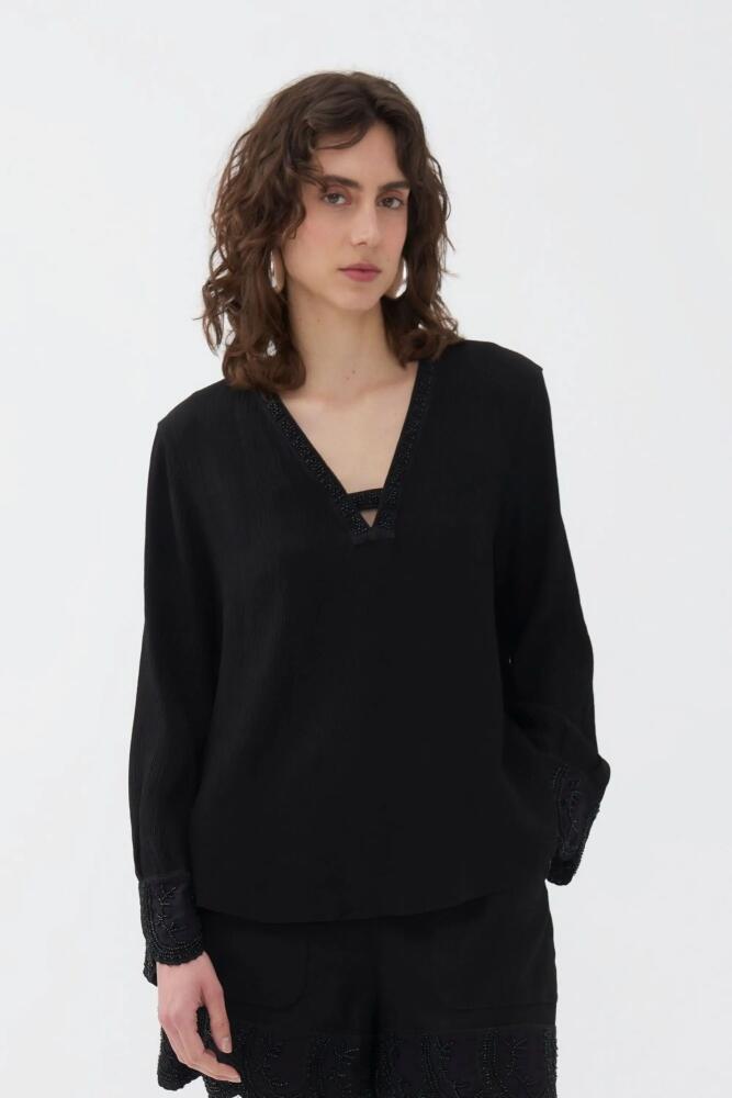 Nocturne Stone Embroidered Blouse in Black Cover