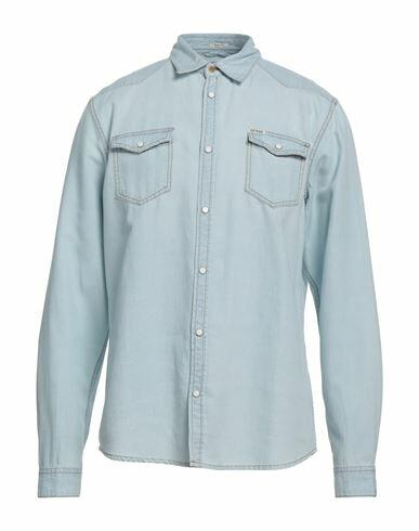 Guess Man Denim shirt Blue Cotton, Linen Cover