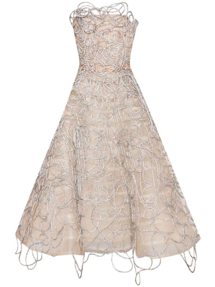 Oscar de la Renta crystal-embroidered corded gown - Silver Cover