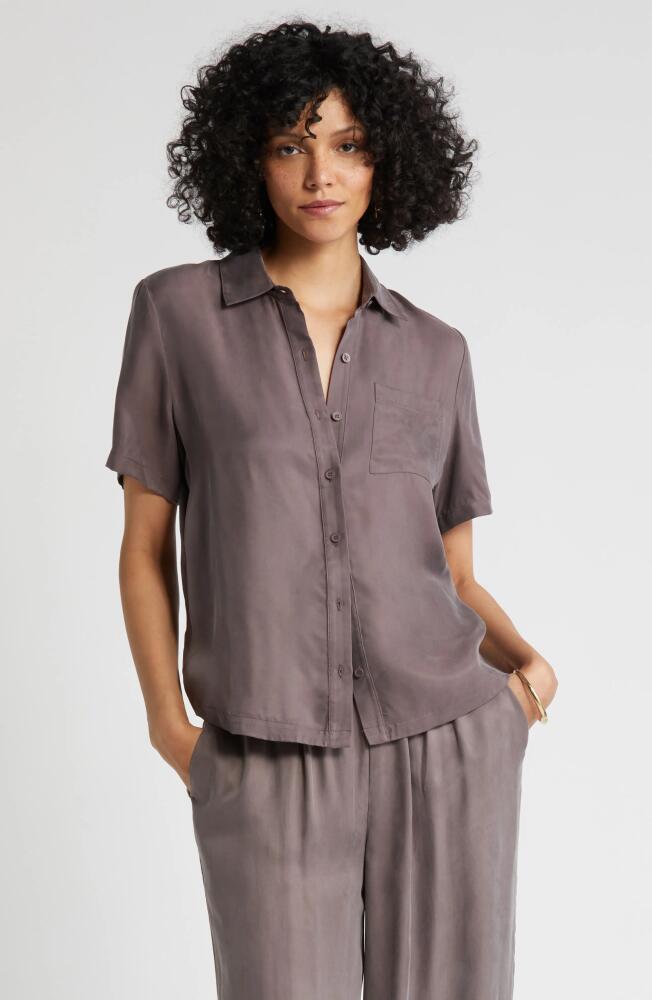 Nordstrom One Pocket Short Sleeve Button-Up Shirt in Grey Plum Cover