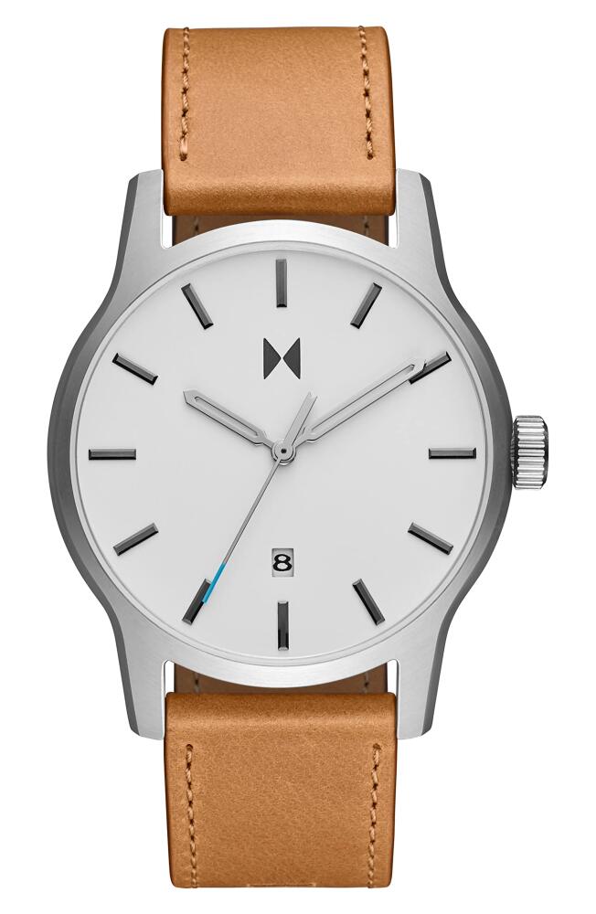 MVMT Classic II Leather Strap Watch, 44mm in White/Tan Cover