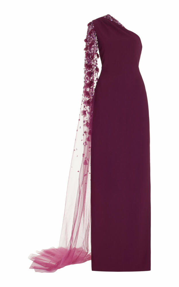 Pamella Roland - Embellished Tulle-Sleeve Crepe Gown - Burgundy Cover