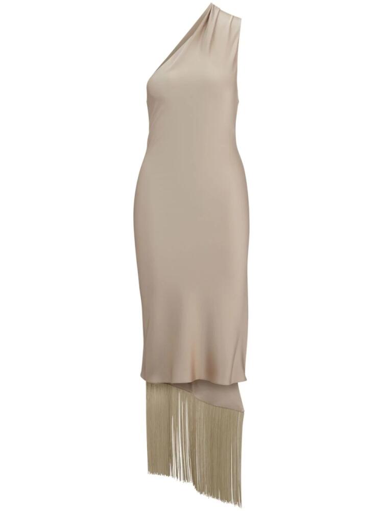 BOSS fringed one-shoulder midi dress - Neutrals Cover