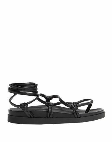 8 By Yoox Leather Lace-up Flat Toe-post Sandals Woman Thong sandal Black Polyester, Polyurethane Cover