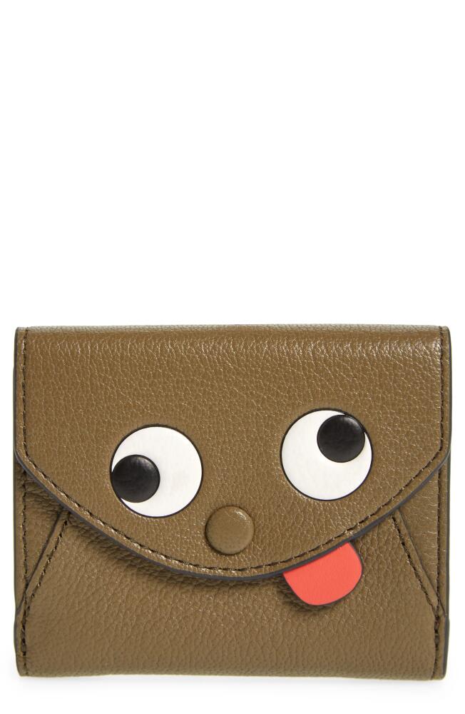 Anya Hindmarch Mini Eyes Leather Card Case in Fern/Clementine Cover