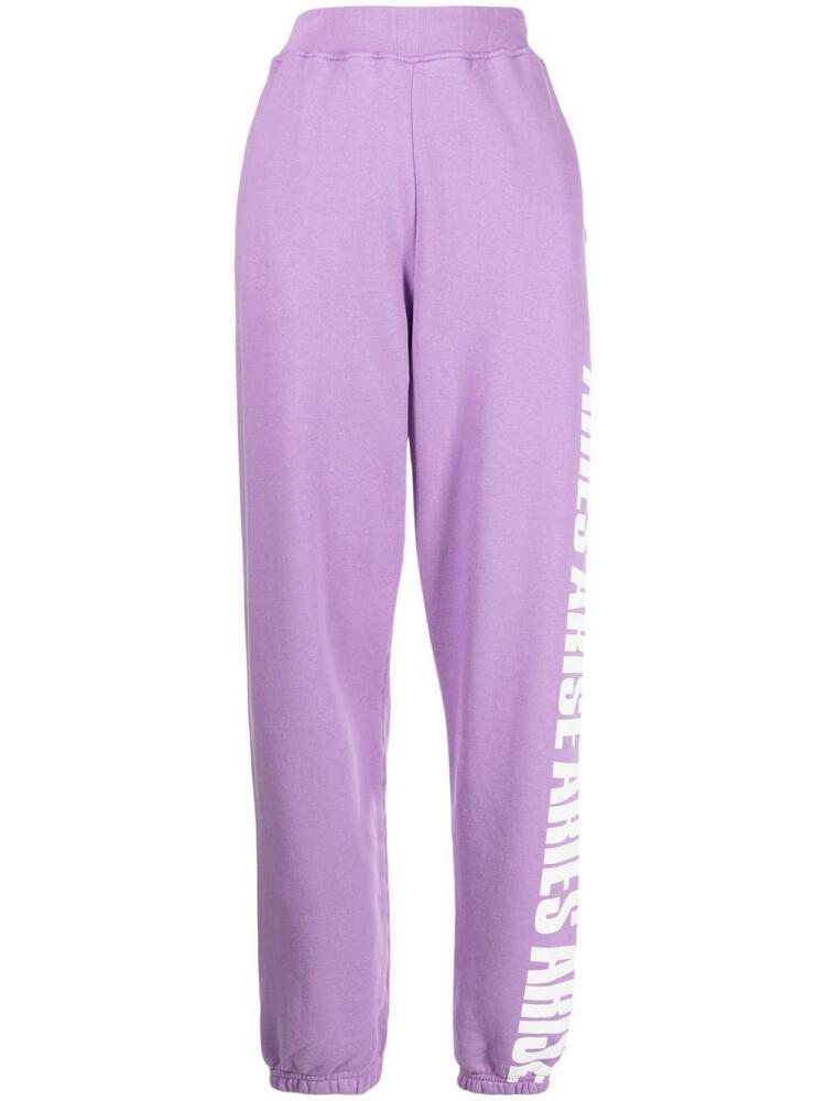 Aries logo-print cotton track pants - Purple Cover