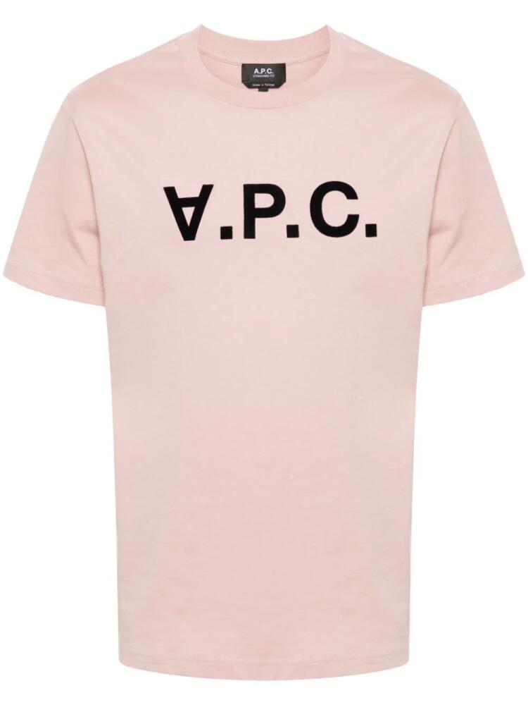 A.P.C. flocked-logo cotton T-shirt - Pink Cover