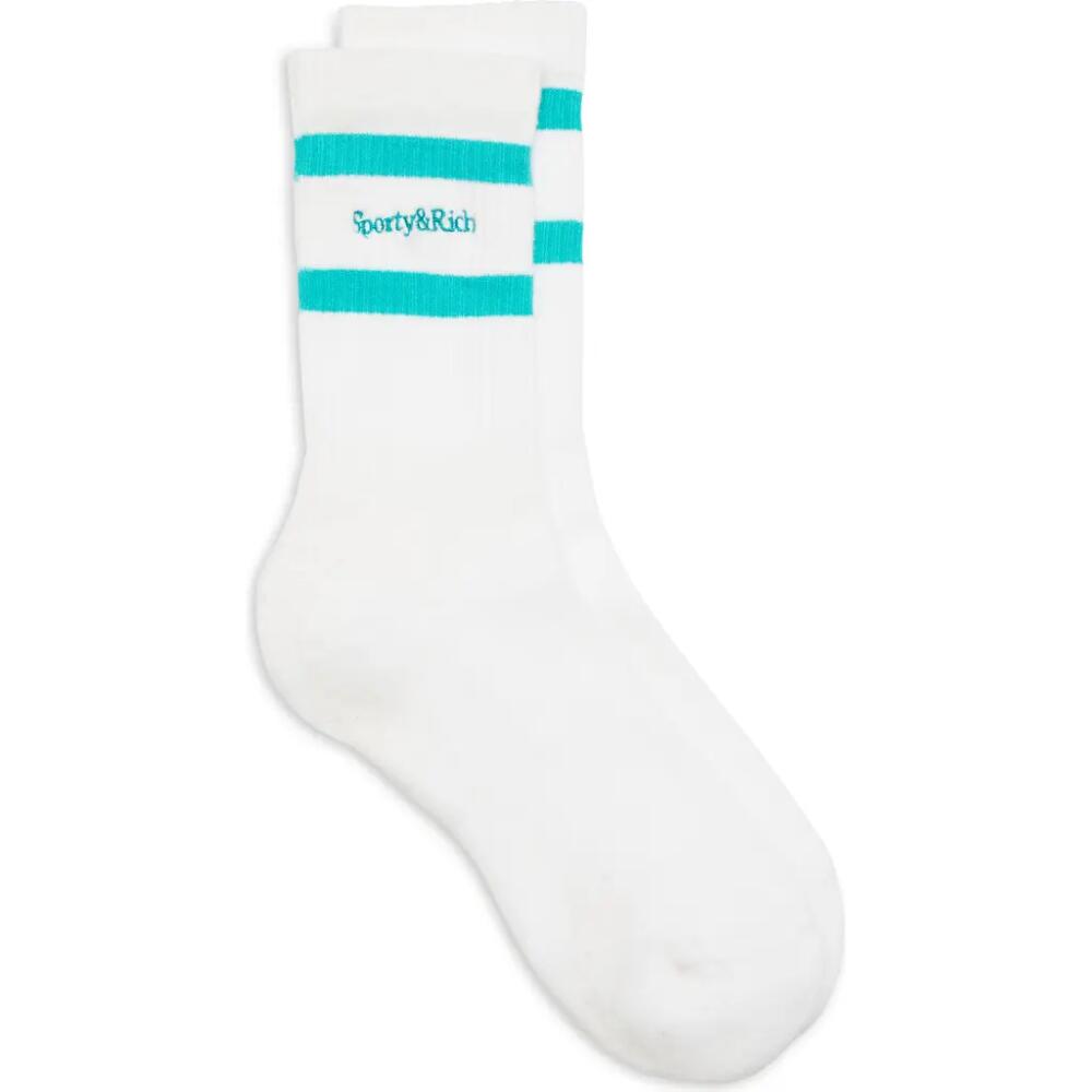 Sporty & Rich Embroidered Logo Stripe Cotton Blend Socks in White Cover