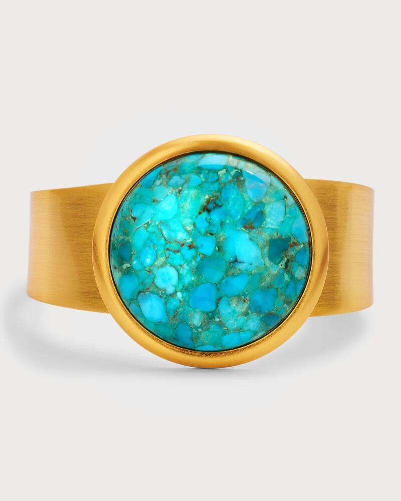 NEST Jewelry Brushed Gold Cuff with Turquoise Cabochon Cover